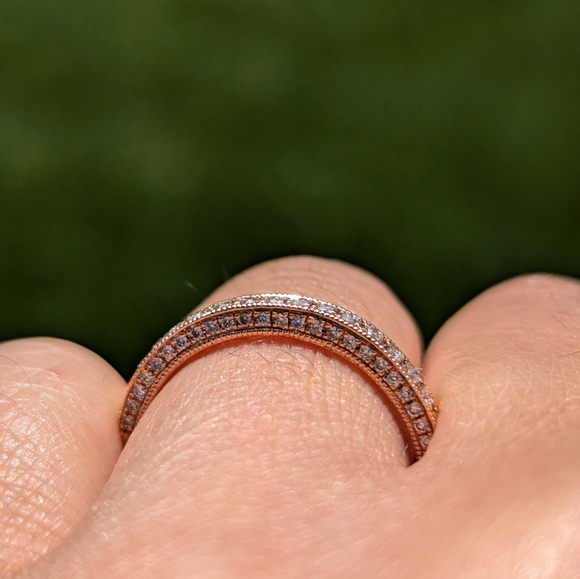14k Rose Gold 3 Face Multi Micro Pave Diamond Band Ring - Picture 7 of 8